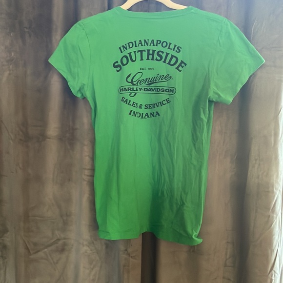 Harley Davidson green v-neck short sleeve shirt - Picture 3 of 5
